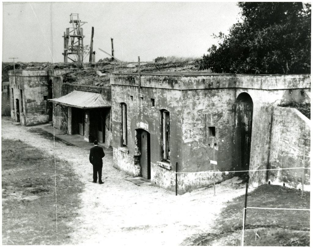 Black and White Photograph of Historic Buildings at Fort Lytton, Brisbane — Photo by Queensland State Archives