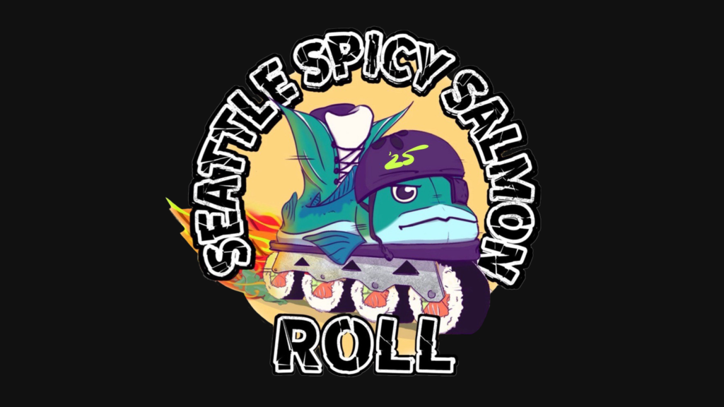 Official Spicy Salmon Roll illustrated skate festival logo on a dark widescreen background