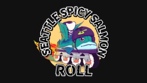 Official Spicy Salmon Roll illustrated skate festival logo on a dark widescreen background
