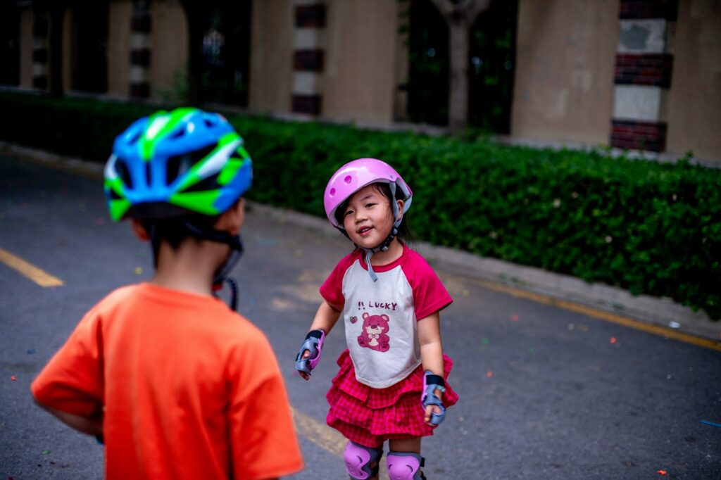 Young inline skaters enjoying a fast outdoor skating session