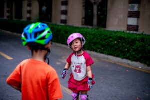 Young inline skaters enjoying a fast outdoor skating session
